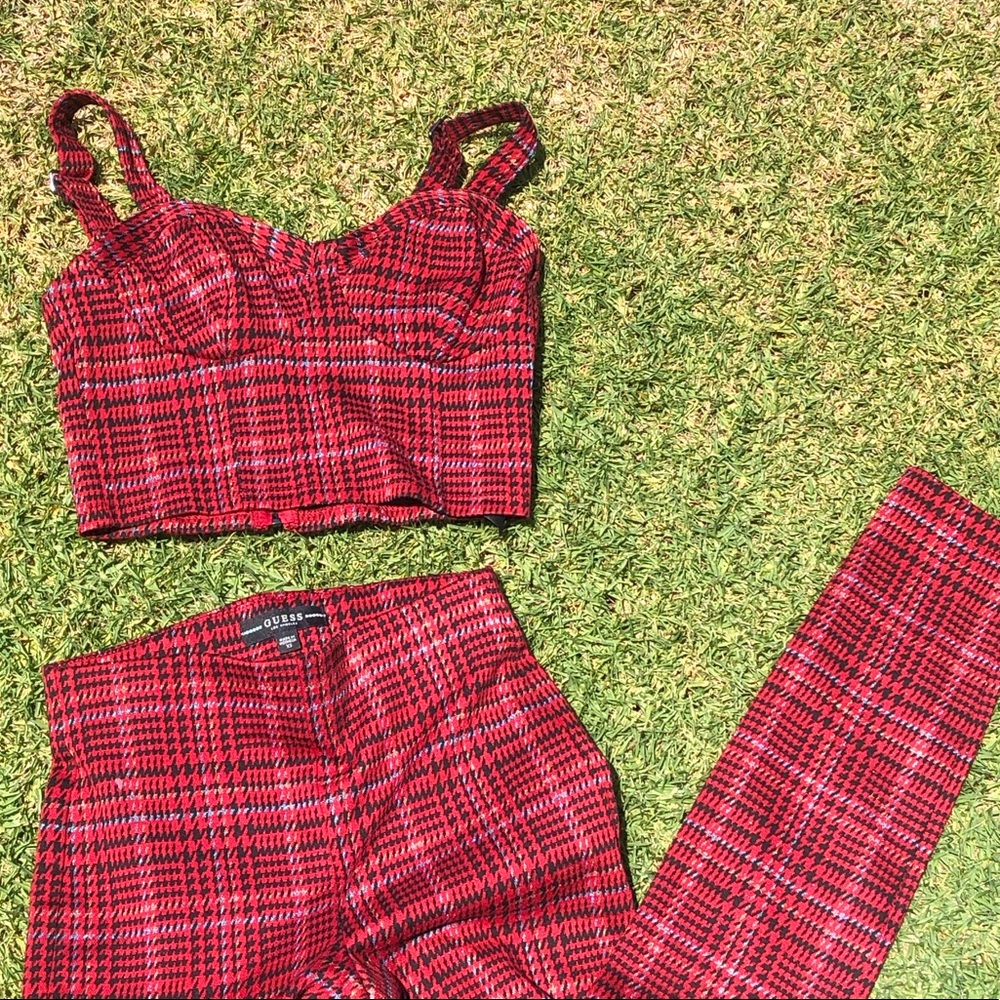 GUESS TWO PIECE PLAID SET XS